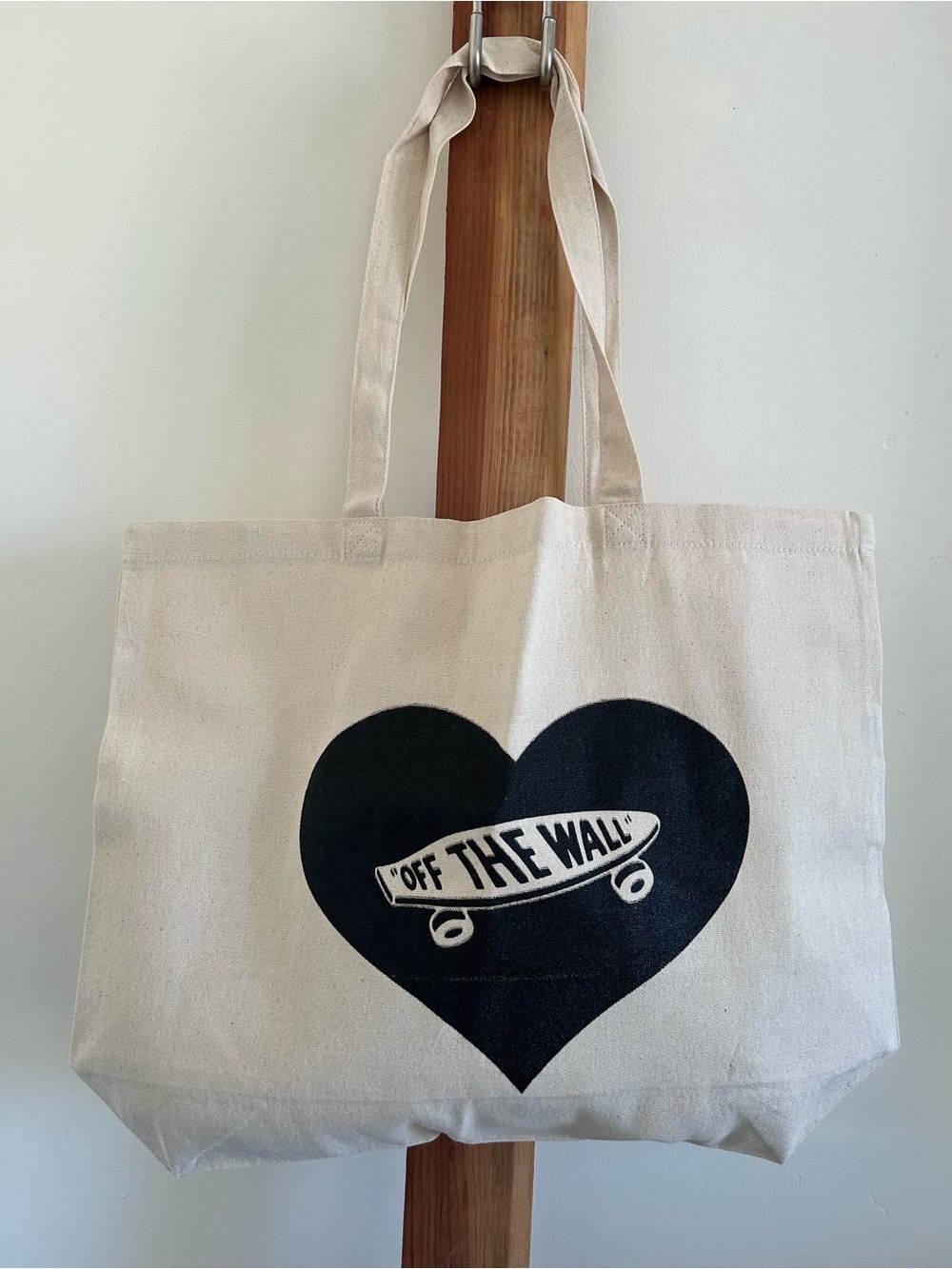 Vans Natural Canvas Tote with Black Heart Skateboard Logo